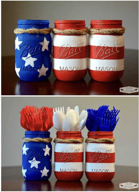 Red White And Blue Decorations, Blue Decorations, Mason Jar Projects, Fourth Of July Party, 4th Of July Crafts, Forth Of July, 4th Of July Ideas, Fourth Of July Food, Mason Jar Ideas