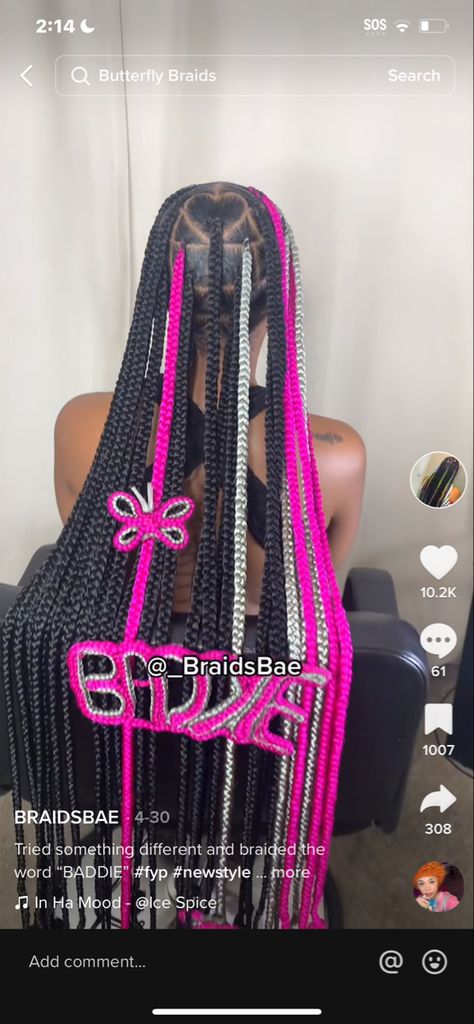 Knotless With Butterfly Design, Boho Braids Peekaboo, Braids With Butterflies, 3d Butterfly Braids, Butterfly Braids, Bday Hair, Butterfly Braid, Hairstyles Inspiration, Cute Box Braids