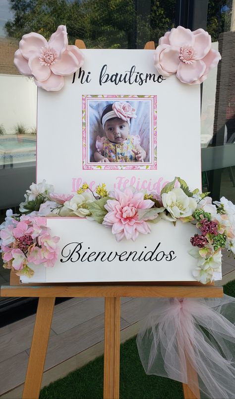 Bienvenida a bautizo Girl Bautizo Ideas Decoration, Ideas Para Bautismo, Bautizo Decor, Girl Baptism Party, Baby Dedication Party, Vintage Baptism, Bautizo Ideas, Ideas Bautizo, Butterfly Baby Shower Theme