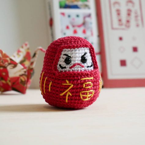 Ravelry: Daruma doll pattern by Jeanne Gamain Kanji Japanese, Daruma Doll, Japanese Crochet, Red Yarn, Crochet Animal Patterns, Crochet Animal, Japanese Dolls, Animal Patterns, Lucky Charms