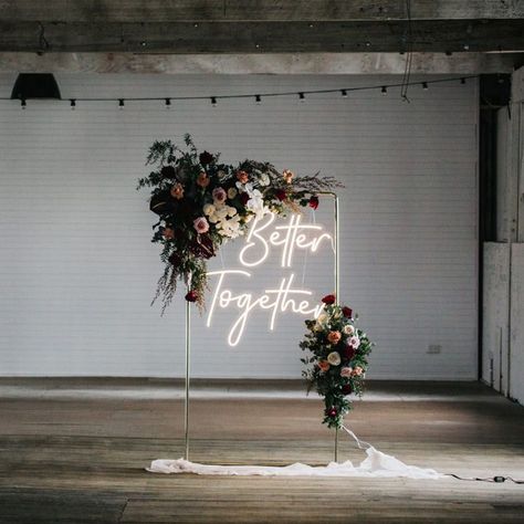 Small Private Wedding, Boda Mexicana, Wedding Neon Sign, Flower Garland, Neon Wedding, Wedding Bar, Custom Neon, Wedding Signage, Wedding Deco