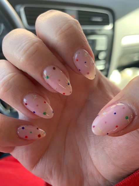 White Confetti Nails, Short Round Nails, Star Nail Designs, America Nails, 2022 Nails, Confetti Nails, Cute Gel Nails, Round Nails, December 2022