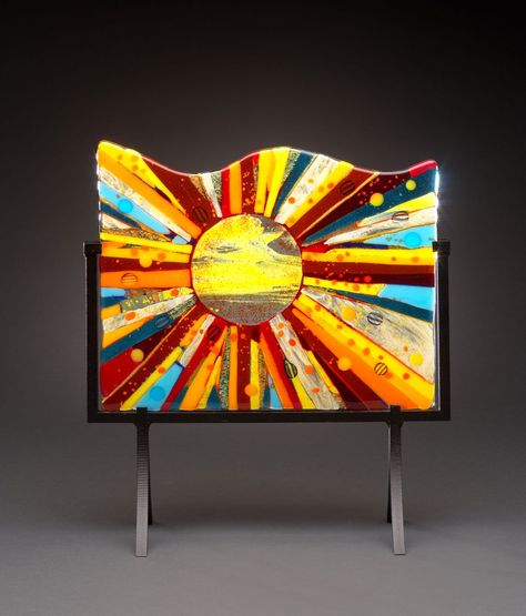 Glass Interior Design, Fused Glass Art Mountains, Glass Fusion Landscapes, Fused Glass Sunset, Fused Glass Beach Scene, Fused Glass Seascape, Fused Glass Sun, Sunshine Daydream, Fused Glass Artist