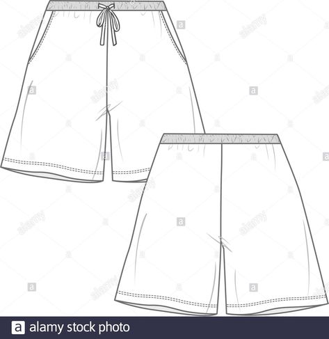 Short Pants Technical Drawing, Short Technical Drawing, Sketch Shoes, Fashion Flat Sketch, Pants Drawing, Shirt Sketch, Flat Drawings, Illustration Template, Ladies Shorts