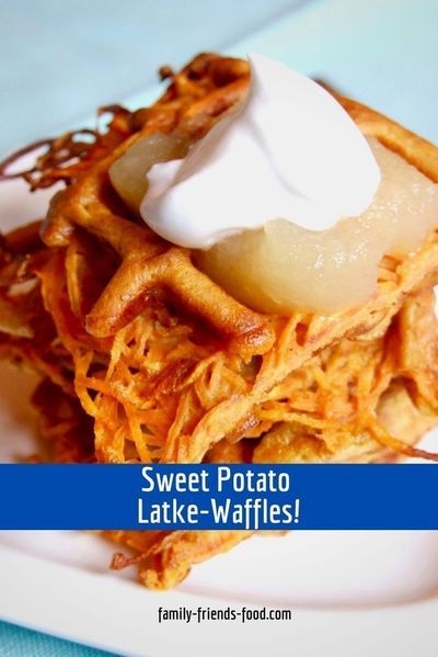 Crispy golden sweet potato latkes in minutes, in the waffle maker! Serve with sweet or savoury toppings for a delicious treat at any time. #waffles #latkes #sweetpotato #chanukah #hanukkah #recipe #delicious #brunch #recipe Sweet Potato Latkes, Galletas Keto, Spiralized Sweet Potato, Waffle Iron Recipes, Potato Waffles, Waffle Maker Recipes, Sweet Potato Waffles, Potato Latkes, Hanukkah Food