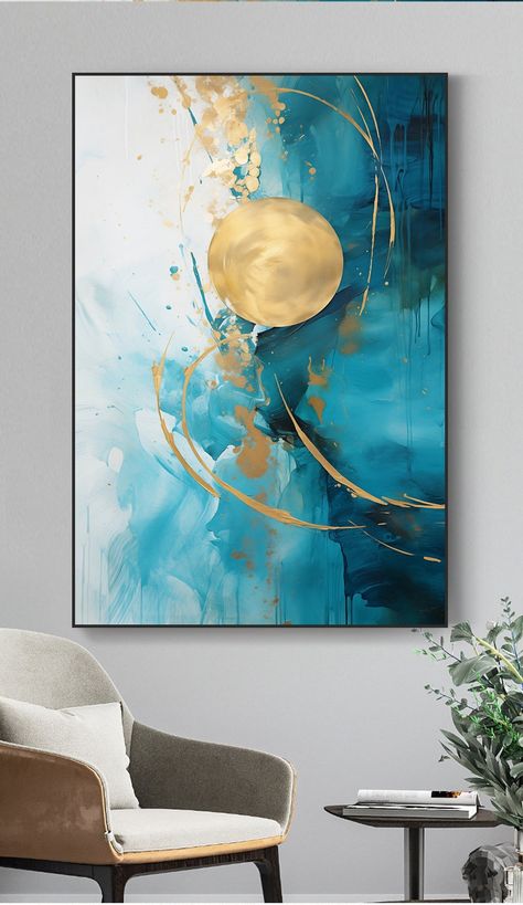 Instant Download, Bright Blue and Gold Painting , Large Abstract Printable, Large Modern Wall Art, Neutral Wall Art, Printable Abstract Art - Etsy Norway Blue And Gold Painting, Blue Painting Abstract, Bright Abstract Art, Unique Abstract Art, Large Modern Wall Art, Gold Abstract Painting, Wall Art Neutral, Gold Painting, Grand Art Mural