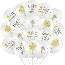 First Communion Decorations, Communion Decorations, Gold Balloons, God First, God Bless You, Latex Balloons, First Communion, White Silver, God Bless