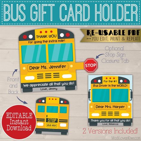 School Bus Gift Card Holder for Driver Editable Teacher - Etsy Bus Driver Appreciation, Classroom Welcome, Pencil Gift, Thank You Teacher Gifts, Teacher Printable, Special Quotes, Teacher Thank You, Bus Driver, Teacher Appreciation Week