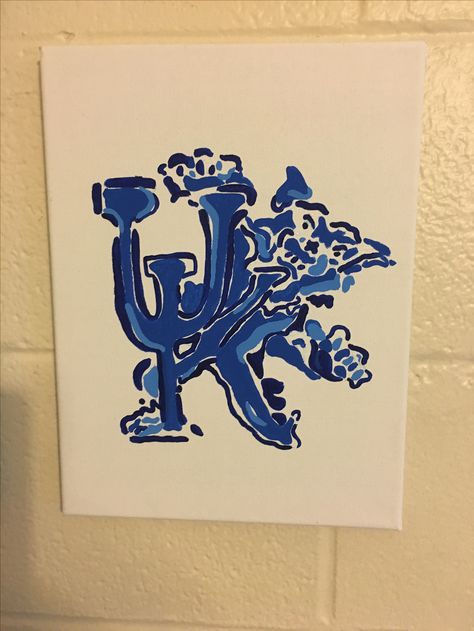 University of Kentucky Wildcat hand painted canvas. #craft #bbn #cats College Paintings, Compact Room, Freshman Dorm, Dorm Room Designs, Go Big Blue, College Town, University Of Kentucky, Kentucky Wildcats, Painted Canvas