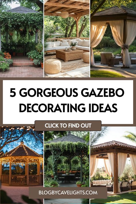 5 gazebo decorating ideas Gazebo Decorating Ideas, Gazebo Lighting, Gazebo Decorations, Gazebo Ideas, Narrow Living Room, Backyard Gazebo, Just Chill, Outdoor Gazebos, Backyard Diy Projects