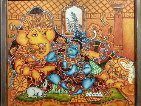 Mural Krishna, Mural Tutorial, Kerala Art, Mural Art Design, Mural Paintings, Radha Painting, Kerala Mural Painting, Indian Art Gallery, Ganesh Ji