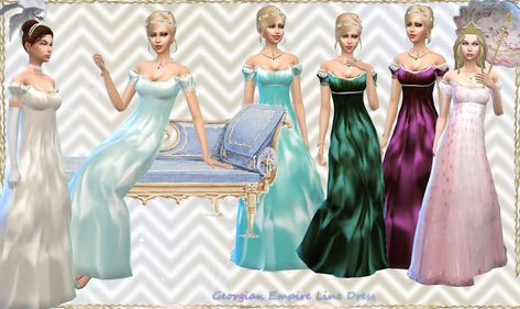 Neoclassic Georgian Historical Long Dresses [#ts4_adult_fullbody] Sims 4 18th Century, Sims 4 Greek, Medieval Sims 4, Dresses Sims 4, Sims 4 Wedding Dress, Regency Ball, Greek Dress, Sims Medieval, Flapper Style Dresses