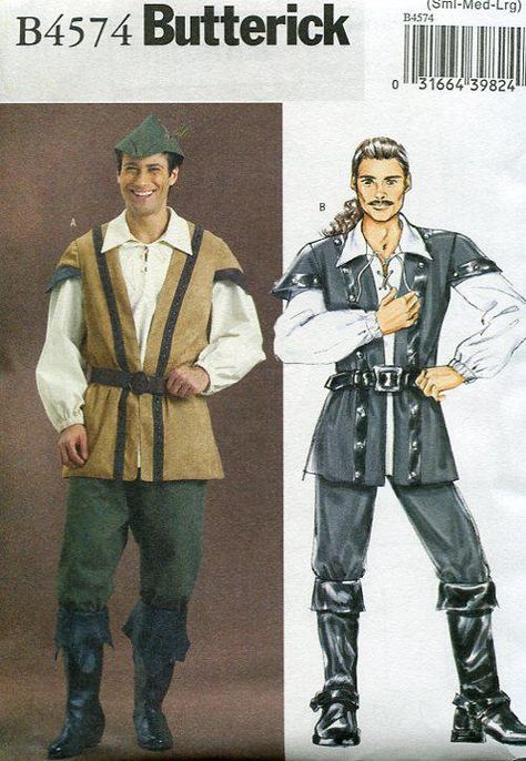 Free Us Ship Sewing Pattern Butterick 4574 Men's Costume Robin Hood Pirate Chest 34 36 38 40 42 44 Uncut Play Theatre Halloween Out of Print by LanetzLivingPatterns on Etsy Robin Hood Kostüm, Robin Hood Costume, Costume Sewing Patterns, Medieval Costume, Butterick Pattern, Costume Patterns, Butterick Sewing Pattern, Mens Halloween Costumes, Pirate Costume