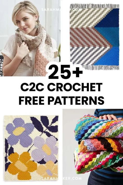 25 Free C2C Crochet Patterns (Blankets and More!) - Sarah Maker Tapestry Crochet Charts, C2c Tutorial, Sarah Maker, Crochet Wall Hanging Patterns, Crochet Patterns Blankets, Crochet Kimono Pattern, Knitting Organization, Modern Crochet Patterns Free, C2c Patterns