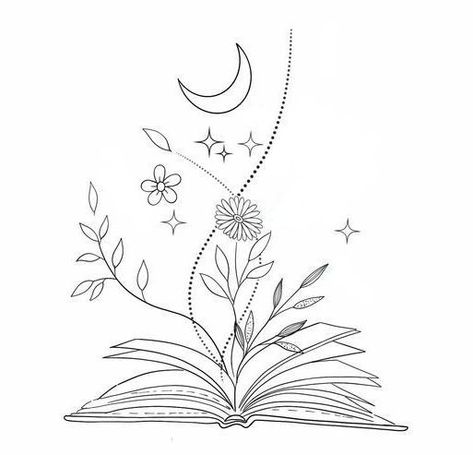 Flowers Coming Out Of Book Tattoo, Fineline Book Tattoo, Book Flower Tattoo, Book Inspired Tattoos, Tree Frog Tattoos, Bookish Tattoos, Nouveau Tattoo, Ear Tattoo Ideas, Bestie Tattoo