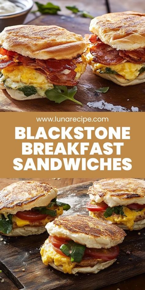 Start your day with the ultimate Blackstone Breakfast Sandwiches! 🥪🍳 Grilled to perfection on the Blackstone griddle, these sandwiches are loaded with eggs, bacon, and melty cheese, making them the perfect hearty breakfast or brunch option. Great for feeding a crowd or just enjoying a lazy weekend morning! 👉 Pin this recipe and elevate your breakfast game! #BreakfastSandwiches #BlackstoneGriddle #BreakfastIdeas #BrunchRecipes #EasyBreakfast #GrilledSandwich #WeekendBrunch #HeartyMeals Breakfast Sandwich On Blackstone, Blackstone Breakfast Sandwich, Sandwich On Blackstone, Blackstone Breakfast Recipes, Blackstone Grill Recipes Breakfast, Blackstone Grill Recipes, Blackstone Breakfast, Sandwiches Grilled, Blackstone Grill