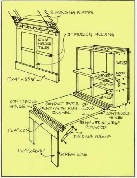 You’ve heard of a Murphy bed, now take a look at a Murphy table. I found this idea on Pinterest and thought I would be a great idea to make one for my laundry room as a folding table. The original idea was found in a book from 1979 entitled... Diy Murphy Table, Murphy Table, Drop Down Table, Diy Muebles Ideas, Table Plans, Space Saving Furniture, Murphy Bed, Craft Storage, Apartment Therapy