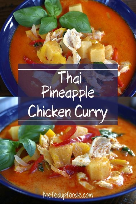 This authentic tasting Thai Pineapple Chicken Curry recipe is exquisite and ready in under 30 minutes! #PineappleChickenCurry #ChickenCurryRecipe #PineappleCoconutChickenCurry #PineappleCoconutCurry #ThaiChickenCurry #BestChickenCurryRecipe #ThaiChickenCurrywithCoconutMilk Pineapple Red Curry, Thai Pineapple Chicken, Thai Pineapple Curry, Pineapple Curry Recipe, Best Chicken Curry Recipe, Soup Sunday, Chicken Curry Soup, Pineapple Curry, Fish Meals