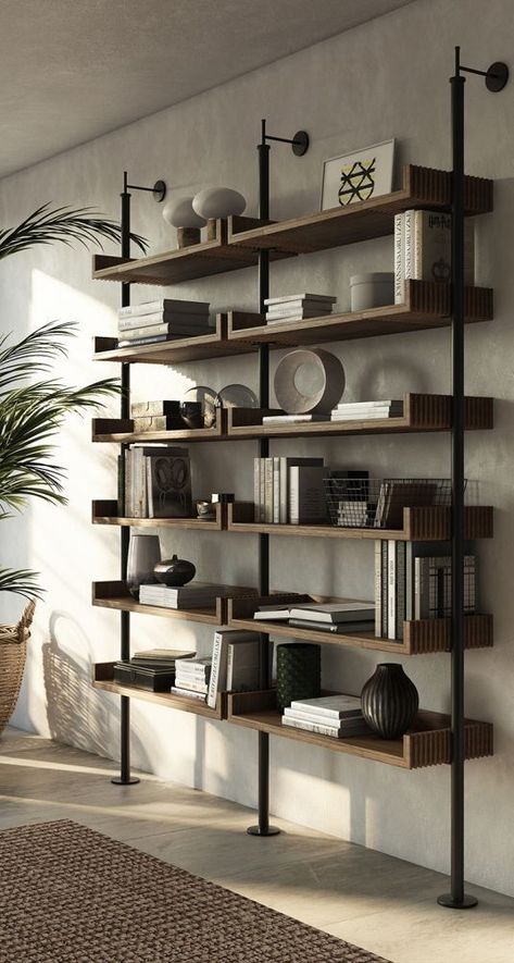 Shelves Decoration, Shelving Design, Home Library Design, Japanese Interior, Home Office Design, Twitter Instagram, Wall Shelves, Home Living Room, Home Deco