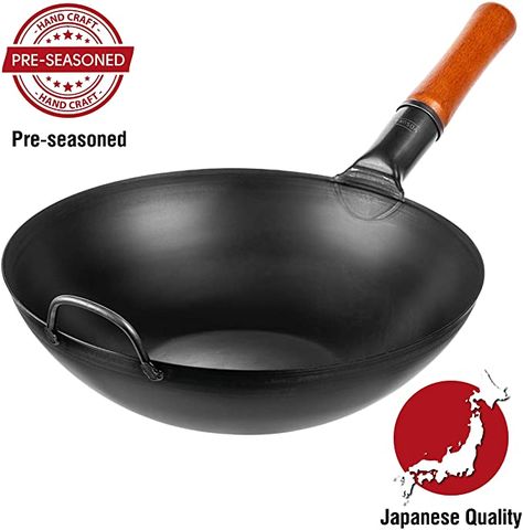 Amazon.com: Pre-Seasoned Carbon Steel Wok Pan – 13, 5 “ Woks and Stir Fry Pans - Chinese Wok with Flat Bottom Pow Wok - Traditional Chinese Japanese Woks - Black Steel Wok: Home & Kitchen Best Wok, Carbon Steel Wok, Wok Pan, Cast Iron Wok, Arroz Frito, Door Kitchen, Healthy Meals To Cook, Woks, Cookware Sets