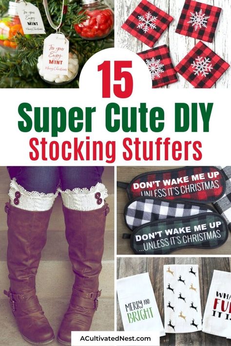 15 Super Cute DIY Stocking Stuffers- If you're making homemade Christmas gifts this year, don't forget the stocking stuffers! Here are 15 really cute homemade stocking stuffer ideas for you to try! | #stockingStuffer #diyChristmasGifts #homemadeChristmasGifts #homemadeStockingStuffers #ACultivatedNest Diy Cricut Stocking Stuffers, Stocking Stuffer Diy Ideas, Sew Stocking Stuffers, Stocking Stuffers To Make, Diy Stocking Stuffers To Sell, Christmas Diy Stocking Stuffers, Diy Stocking Stuffers For Adults, Diy Stocking Stuffers For Kids, Cricut Stocking Stuffers