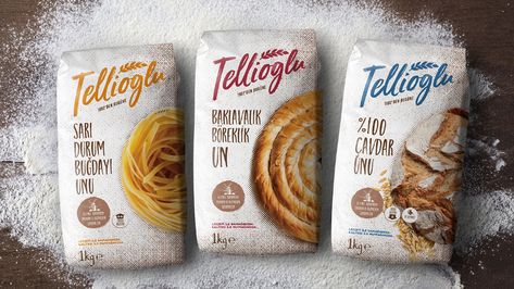 Tellioğlu Flour Packaging on Behance Pouches Design, Flour Packaging, Oats Snacks, Healthy Flour, Rice Packaging, Bread Packaging, Supermarket Design, Food Branding, Cookie Packaging