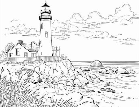 Lighthouse by the sea Landscape Coloring Pages, Adult Color By Number, Our Mindful Life, Spring Getaway, Coloring Supplies, Color By Number, Color Art, Urban Life, Scenic Landscape