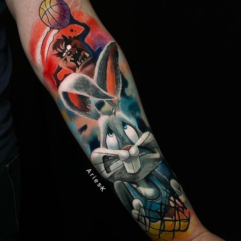 Space Jam Tattoo Design, Space Jam Tattoo, Jam Tattoo, Golf Tattoo, Pop Culture Tattoos, Cartoon Tattoo Ideas, Tattoo Cartoon, 90s Tattoos, Animated Shows