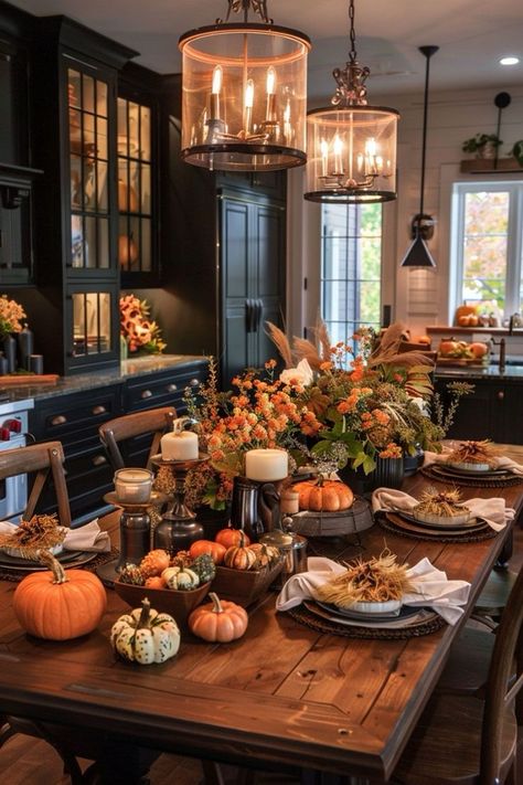 This Thanksgiving tablescape is absolutely beautiful!! Follow for more seasonal decor INSPO✨🍂 and click this in to shop some of my favorite Thankgiving decorations and Thanksgiving table decorations.

#thanksgivingcenterpieces #thanksgiving #thanksgivingdecor #thanksgivingtablesettings #falltabledecor #fallcenterpieces #fallhomedecor #fall #tablescape Fall Decor Ideas For Kitchen, House Inspection, Diy Fall Decor Ideas, Thanksgiving Home Decorations, Autumn Kitchen, Fall House, Autumn Food, Diy Fall Decor, Thanksgiving Kitchen