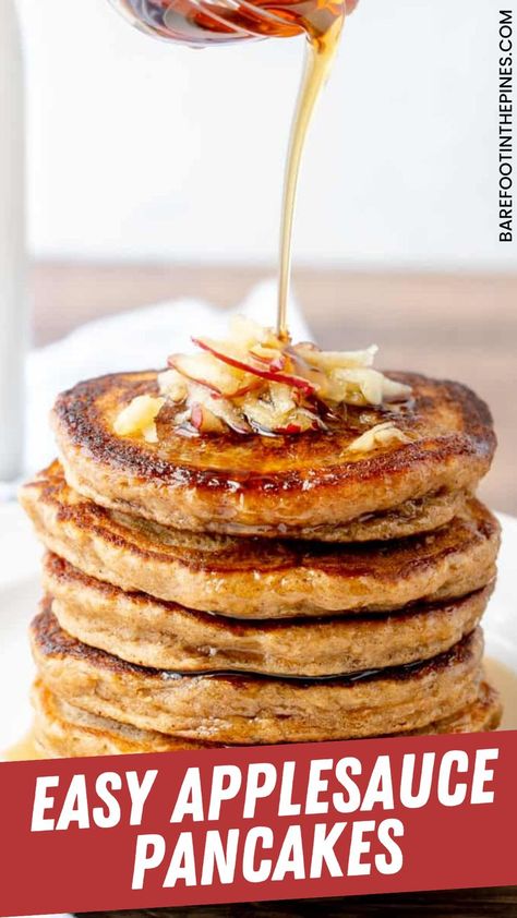 With this easy applesauce pancakes recipe, you can add a fun, flavorful twist to traditional pancakes. Sneak in some extra fiber, or use up the applesauce that's been sitting in the fridge for weeks, with our pancakes with applesauce recipe today! Pancakes With Applesauce, Pancakes Without Milk, Easy Apple Sauce, Easy Applesauce, Applesauce Pancakes, Applesauce Recipe, Fall Fun Food, Kid Approved Meals, Apple Sauce Recipes