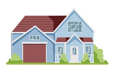 Home Cartoon Houses, House Design Cartoon, Cartoon Architecture, Suburban Houses, Cartoon Home, Home Cartoon, Draw Vector, Cottage Modern, House Icon