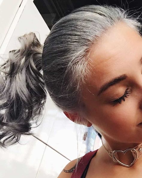 Coloring Hair Grey Silver, Annika Von Holdt Hair, Metallic Grey Hair Color, 2024 Grey Hair Trends, Salt And Pepper Hair Extensions, Metallic Gray Hair Color, Modern Grey Hair, Gunmetal Grey Hair, Trendy Gray Hair