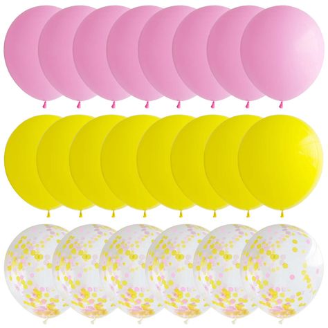 PRICES MAY VARY. Color: Pink and yellow latex balloons for party decorations Quantity: 36 balloons including 15 pink, 15 yellow, and 6 confetti pieces Quality: Thick latex balloons can be filled with air or helium Occasions: Perfect for birthday, baby shower, wedding, or other celebrations Material: Made of durable rubber for long-lasting use Pink and Yellow 12" Latex Balloons, 36 Pack: 15 pcs pink, 15 pcs yellow, 6 pcs confetti. Yellow Themed Birthday Party, Girls Birthday Party Themes, Yellow Balloons, Yellow Theme, Balloons Birthday, First Birthday Decorations, Balloon Shapes, Theme Party Decorations, Confetti Balloons