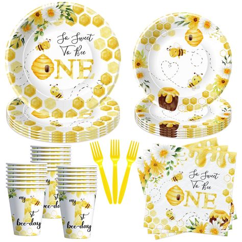 PRICES MAY VARY. 【Bee First Birthday Party Decorations】Transform your little one's first birthday celebration into a buzzing paradise with this adorable bee first birthday decorations dinnerware set. The decorations feature vibrant yellow and black hues, cute bee illustrations, and sweet honeycomb patterns, creating a delightful ambiance for the special occasion 【Party Package】Bee 1st birthday table decorations included 24pcs 9'' bee dinner plates, 24pcs 7'' bee paper plates, 24pcs paper napkins Bee 1st Birthday Party Boy, Queen Bee First Birthday Party, My First Bee Day Party, First Beeday Party Decorations, 1st Beeday Party, Honey First Birthday Party, Honey Bee 1st Birthday Party, Baby Girl 1st Birthday Bee Theme, So Sweet To Bee One Birthday