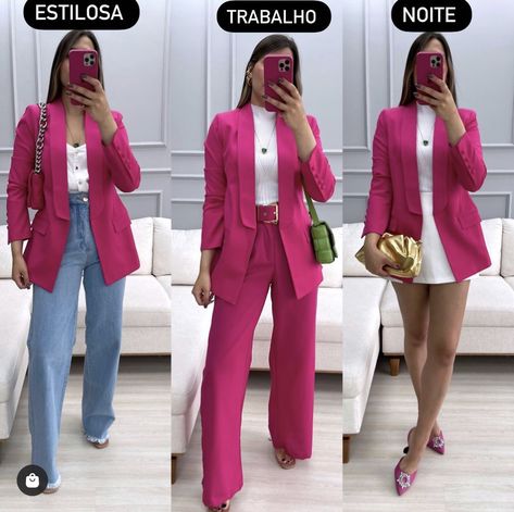 Blazer Set Outfit, Pink Blazer Outfit, Blazer Rosa, Fiesta Outfit, Color Blocking Outfits, Professional Outfits Women, Stylish Work Attire, Business Casual Outfits For Work, Classy Work Outfits