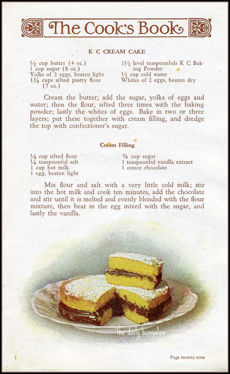 Cream Cake::1930's Recipe | Cream Cake | Daily Bungalow | Flickr Heirloom Recipes, Vintage Baking, Handwritten Recipes, Vintage Dessert, Vintage Cooking, Grandmas Recipes, Retro Recipes, Vintage Recipes, Cookbook Recipes