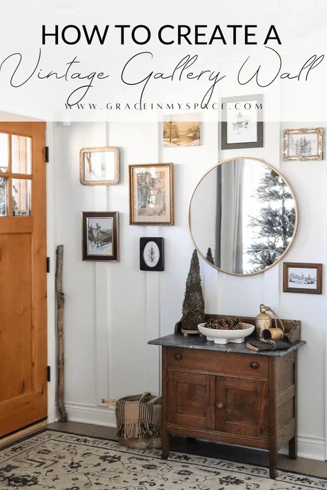 Creating a vintage gallery wall is a stunning way to infuse character and charm into your home. Here are some budget friendly options to try! #vintagegallerywall #gallerywall #vintageart #antiques #antiquedecor #antiqueart #vintageartwork #gallerywallideas How To Decorate After Christmas, Decorate After Christmas, Antique Gallery Wall, Grace In My Space, Easy Winter Decorations, Vintage Gallery Wall, Large Gallery Wall, Mirror Gallery, Mirror Gallery Wall