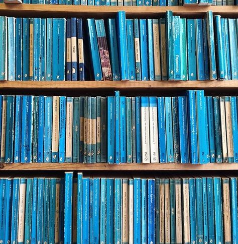 Leaky's Bookshop in Inverness, Scotland. Blue Bookshelf Aesthetic, Blue Book Shelf, Blue Bookshelf, Blue Library, Blue Bookshelves, Aesthetic Bookshelf, Blue Bookcase, Bookshelf Aesthetic, Inverness Scotland