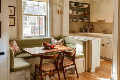 16 Best Small Kitchen Ideas: Clever Solutions with a Big Impact - Decorilla Online Interior Design Dining Room Hutch Ideas, Small Kitchen Diner, Interior Design Styles Quiz, Kitchen Eating Areas, Vintage Interior Decor, Cozy Cottage Kitchen, Bench Seating Kitchen, Hutch Ideas, Backyard Renovation