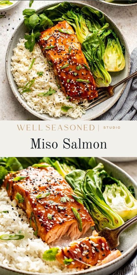 Miso Salmon Recipe, Miso Glazed Salmon, Miso Salmon, Fish Dinner Recipes, Marinated Salmon, Salmon Dinner, Fish Recipes Healthy, Salmon Dishes, Fish Dinner