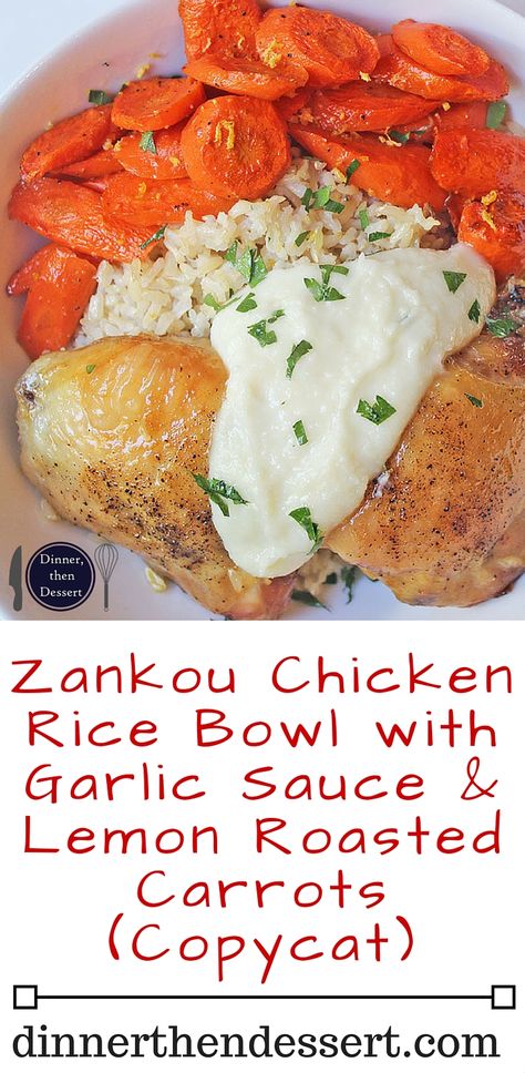 Zankou Chicken Copycat Bowl with their Chicken with Brown Rice Pilaf, Armenian Garlic Sauce & Lemon Scented Carrots. Armenian Chicken Recipes, Zankou Chicken Recipe, Zankou Chicken, Teriyaki Chicken Wings Recipe, Brown Rice Cooking, Brown Rice Pilaf, Cooking Pork Roast, Chicken Rice Bowl, Armenian Food