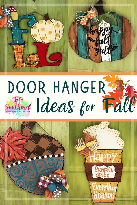 Tamara Bennett of Southern Adoornments Decor has you covered for festive Autumn decorations! Click over to see lots of ideas and full length DIY tutorials! If you like to DIY, you can cut your own wooden sign... If painting is more your thing, you can order a blank from the shop! There are lots of great paint party ideas too! door hanger painters | fall door hanger ideas | diy fall front door #southernadoornmentsdecor #falldoorhangers #autumndoordecor Wooden Fall Door Signs, Fall Door Hangers Wooden Diy, Autumn Door Hangers, Door Hanger Ideas Diy, Diy Fall Door Hangers, Happy Fall Door Hanger, Doorhanger Ideas, Painted Wooden Pumpkins Door Hangers, Wooden Fall Leaf Door Hanger