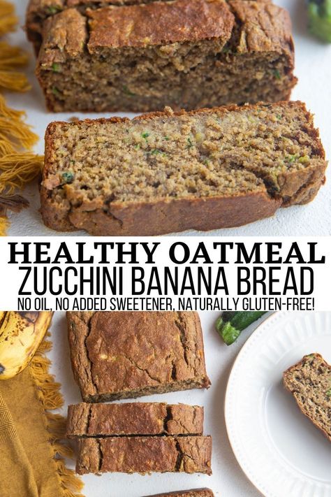 Healthy Protein Zucchini Bread, Banana Zucchini Bread With Whole Wheat, Banana Zucchini Apple Bread, Oat Flour Zucchini Bread Recipes, Zucchini Bread With Protein Powder, Zucchini Bread Oatmeal, Healthy Banana Zucchini Bread Recipe, Gluten Free Banana Zucchini Cake, Heart Healthy Zucchini Bread