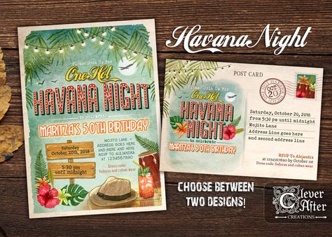 Havana Nights Invitation, Havana Theme Party, Havana Nights Party Theme, Havana Nights Theme, Havana Party, Cuban Party, Havana Nights Party, Wedding Retro, Retro Tropical