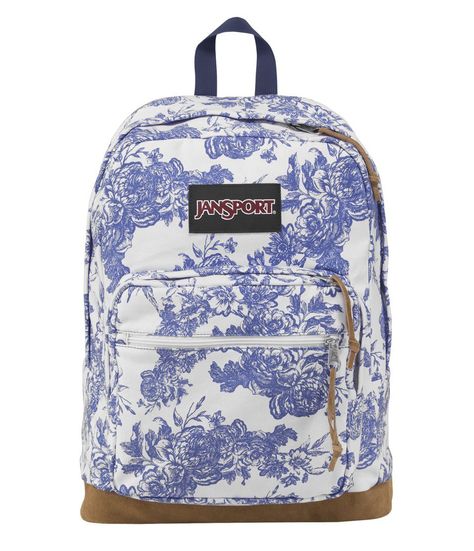 JANSPORT RIGHT PACK BACKPACK- White/Blue Wash Vintage Floral Canvas Backpacks For College, Jansport Right Pack, Ocean Vintage, Mochila Jansport, Backpack Essentials, Backpacks For Women, White Backpack, Floral Backpack, College Backpack