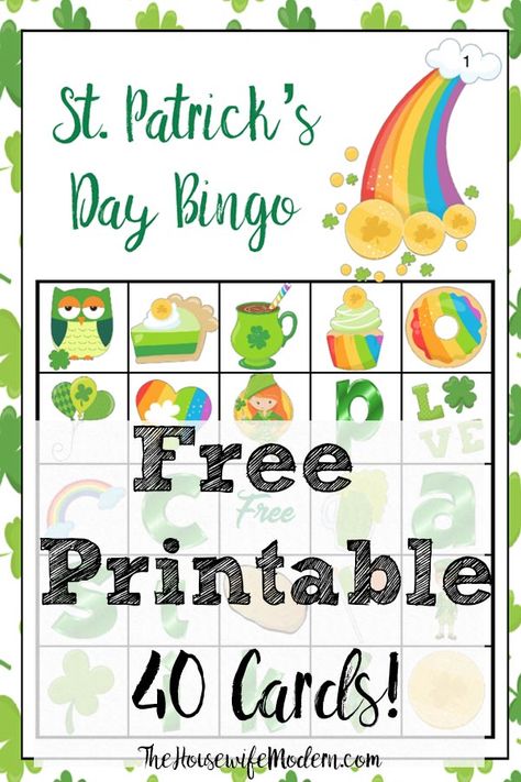 Free Printable St. Patrick’s Day Bingo. Plus an optional twist on how to play “Lucky Bingo”. 40 cards…enough for an entire class or changing cards. #bingo #free #printable #freeprintable #stpat #stpatrick Daisy Activities, Free Printable Bingo Cards, Bingo For Kids, St Patricks Day Quotes, Preschool Play, St Patricks Day Crafts For Kids, St Patrick Day Activities, Slp Activities, St Patricks Day Food