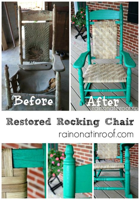 This rocking chair sat untouched in a barn for the better part of 50 years. After a little love and hard work, its like new. Restored Rocking Chair via RainonaTinRoof.com Rocking Chair Makeover, Chair Redo, Top Furniture, Chair Makeover, Furniture Rehab, Interior Design Diy, Diy Tutorials, Recycled Furniture, Redo Furniture