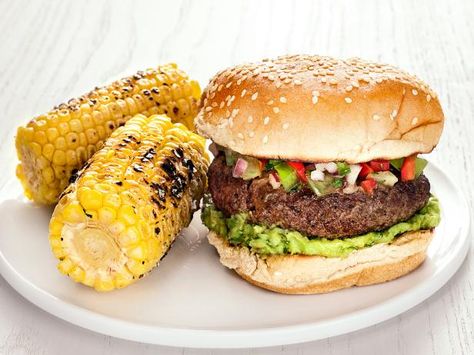 Get Burgers with Green Tomato Salsa Recipe from Food Network Green Tomato Salsa Recipe, Salsa Burger, Green Tomato Salsa, Tomato Salsa Recipe, Small Microwave, Food Network Magazine, Green Tomatoes, Salsa Recipe, Kitchen Food