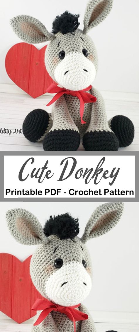 Stuffed Donkey Sewing Pattern Free, Donkey Sewing Pattern Free, Crochet Pattern Stuffed Animal Free, Crochet Amigurumi Farm Animals Free Patterns, Crochet Donkey Lovey Free Pattern, Crocheted Patterns Free, Free Donkey Crochet Pattern, Free Crochet Donkey Patterns, Donkey Amigurumi Free Pattern