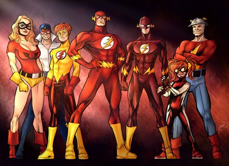 The Flash Family by Sorathepanda on DeviantArt Dc Speedsters, Flash Characters, Flash Dc Comics, Flash Comics, Superhero Family, Flash Tv Series, Iris West, Wally West, Kid Flash